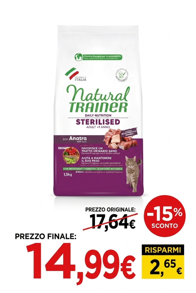 Sacco Natural Trainer Sterilised per gatti sterilizzati – Pet Store San Cataldo